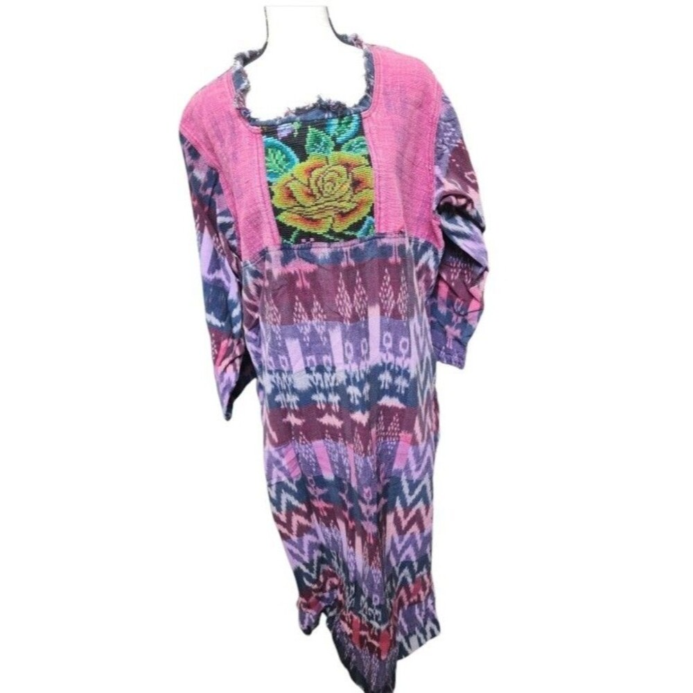 Vintage Veranda Wear Boho Maxi Dress Handwoven Guatemala Embroidered Size Small
